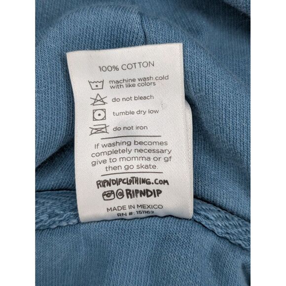 Rip N Dip Hoodie Mens Medium Blue Cat Leaf Pullover Pockets Preowned READ/ FLAWS - Picture 10 of 11